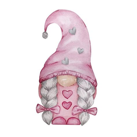 Png Cottagecore, Gnome Valentine, Valentine Gnome, Watercolor Cute, Pink Valentines, Halloween Digital, Pink Tone, Post Cards, Christmas Gnome