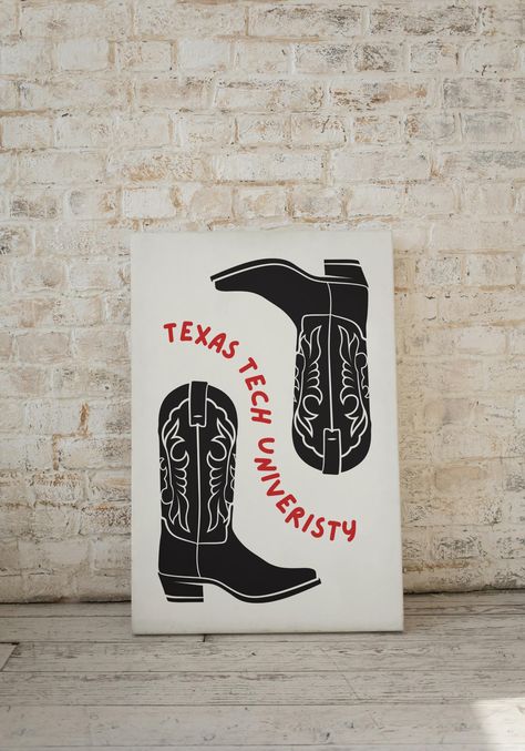 Texas Tech Boots, Dorm Room Decor, Wall Art, Digital Download, Wreck 'EM, Trendy Art Texas Tech Painting, Texas Tech Dorm Room, Dorm Room Decor Wall, Dorm Signs, Boots Art, Tech Room, Printing Store, Texas Art, Room Decor Wall Art