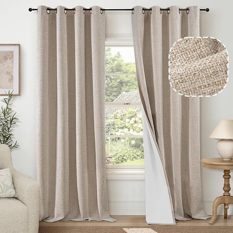 Amazon.com: Lajode Beige 100% Blackout Linen Curtains for Living Room 84 Inch Length 2 Panels Set, Faux Linen Thermal Insulated Light Blocking Curtains for Bedroom, Bronze Grommet Boho Window Drape Each 52" Wide : Home & Kitchen Bedroom Curtain Ideas Master Modern, Room Curtains Bedroom Ideas, Bedroom Curtains Ideas, Linen Curtains Bedroom, Curtains For Bedroom Window, Linen Curtains Living Room, Boho Window, Bedroom Curtain Ideas, Blackout Curtains Bedroom