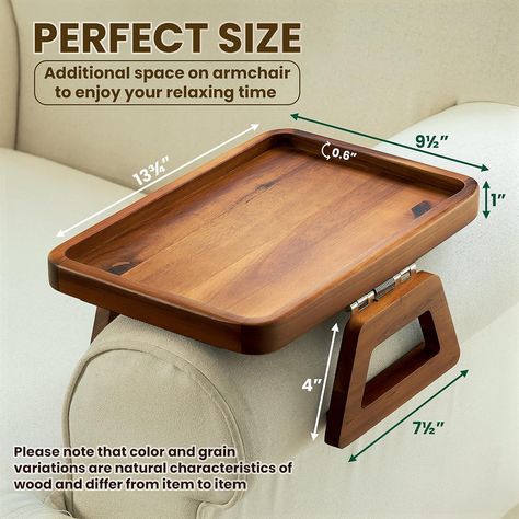 Acacia Wood Sofa Armrest Tray -Sofa Arm Tray Table Clip - Couch Arm Table for Wide Couches - Wooden Side Tables for Small Spaces for Eating and Drink (Rectangular, Acacia) Wide Couch, Couch Side Table, Armrest Table, Sofa Arm Tray, Couch Arm Table, Arm Rest Table, Wooden Side Tables, Table Clips, Sofa Armrest