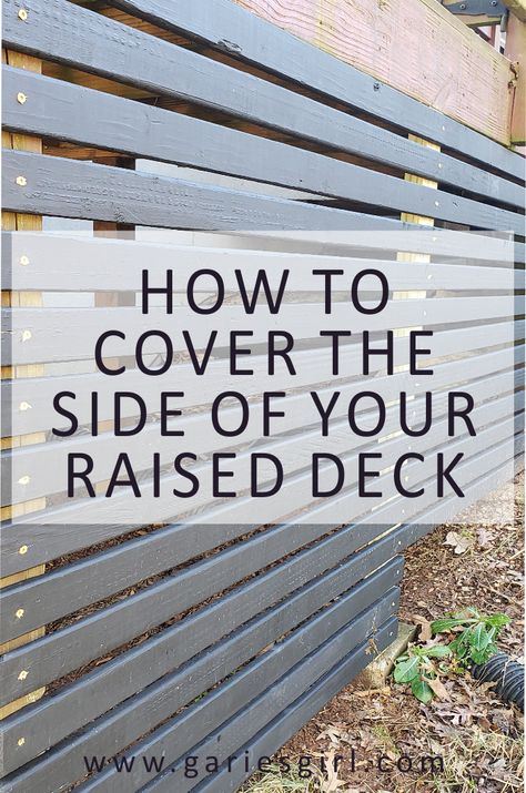 Deck Not Attached To House, Bottom Of Porch Ideas, Raised Porch Ideas, Under Deck Fencing Ideas, Under Deck Siding Ideas, Outdoor Deck Inspiration, Deck Bed Ideas, Under Deck Decor, Back Deck Makeover