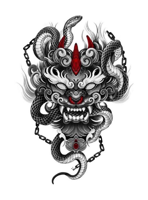 Dokkaebi Tattoo, Art Hand Tattoos, Half Sleeve Tattoos Traditional, Japanese Foo Dog, Japanese Demon Tattoo, Foo Dog Tattoo Design, Half Sleeve Tattoos Sketches, Dog Tattoo Design, Samurai Tattoo Sleeve