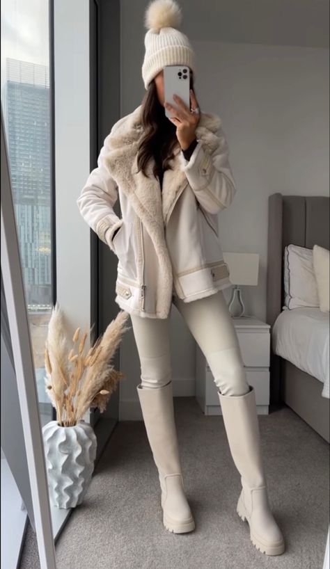 White Boots, Winter Outfit, Fur Coat, Winter Outfits, Outfit Ideas, Mirror, Bedroom, Boots, White