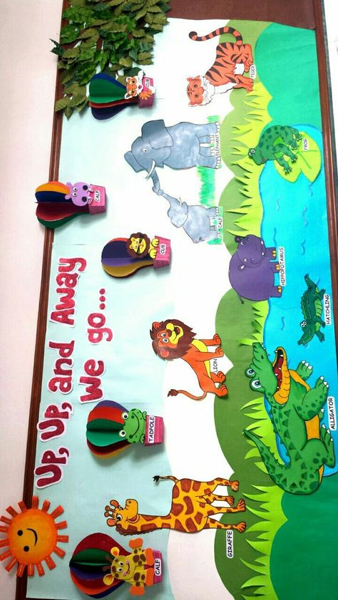 Nursery Class Bulletin Board Ideas, Display Boards For Preschool, Bulletin Board Ideas For Class 1, Bulletin Board Ideas For Craft Room, Animal Theme Board Decoration, Animal Display Boards, School Display Board Ideas Activities, Display Boards For Kindergarten, Animal Theme Display Board