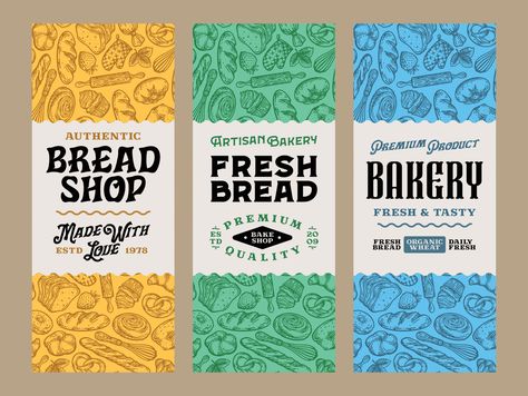 Bakery Branding Design, Bread Brands, Bakery Packaging Design, Typography Packaging, Bread Packaging, Packaging Template Design, Beer Bottle Labels, Bakery Branding, Packaging Template