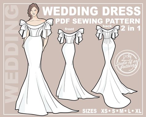 Wedding Dress Sewing Pattern, Pattern Wedding Dress, Free Wedding Dress, Wedding Dress Sewing, Wedding Dress Sewing Patterns, Fashion Design Template, Making Clothes, Pattern Wedding, Wedding Dress Patterns