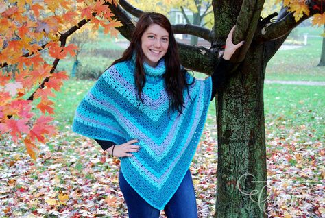 Crochet Modern Granny Winter Poncho by Jeanne Steinhilber Turtle Neck Poncho, Crochet Poncho Kids, Crochet Modern, Poncho Patterns, The Crochet Crowd, Winter Poncho, Crochet Poncho Free Pattern, Crochet Crowd, Crochet Ladies Tops