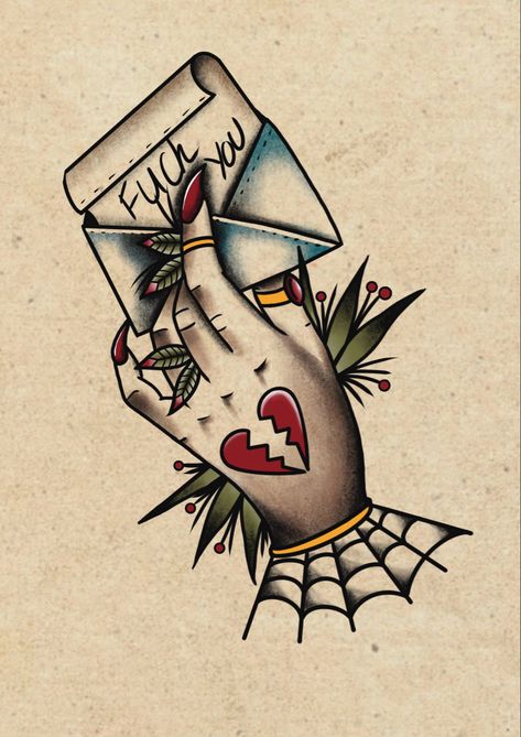 Tattoo Ideas - Tattoo Design - Love Tattoo - Digital Art - Tattoo Inspo - Hand Tattoo - Letter Tattoo - Love Letter Tattoo - Traditional Tattoo - Old School - Black and Grey Tattoo - Colour Tattoo - Spiderweb - Heartbreak Spiderweb Trad Tattoo, American Traditional Gothic Tattoos, Traditional Love Tattoo, Tattoo Spiderweb, Traditional Tattoo Lettering, Traditional Tattoo Love, Love Letter Tattoo, Traditional Heart Tattoos, Sailor Jerry Tattoo Flash