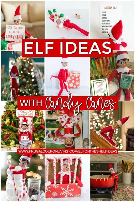 Grab a box of Christmas Candy Canes - Easily get through two weeks of Elf on the Shelf ideas with candy canes. Over one dozen candy cane elf ideas for your funny elf. See over 100s of Elf on the Shelf Ideas plus free elf printables. #FrugalCouponLiving #Candycanes #ElfontheShelf #ElfontheShelfIdeas #ElfIdeas #funnyelfideas #funnyelfontheshelf #elfprintables #freeelfprintables #printables #freeprintables Elf On The Shelf Ideas Candy Canes Funny, Elf Ideas Candy Canes, Elf On The Shelf Mini Candy Canes, Elf On The Shelf Candy Cane Jail, Elf On Shelf With Candy Canes, Elf On The Shelf And Candy Canes, Elf With Candy Cane Ideas, Candy Cane Elf Ideas, Elf On The Shelf Hot Cocoa Bar