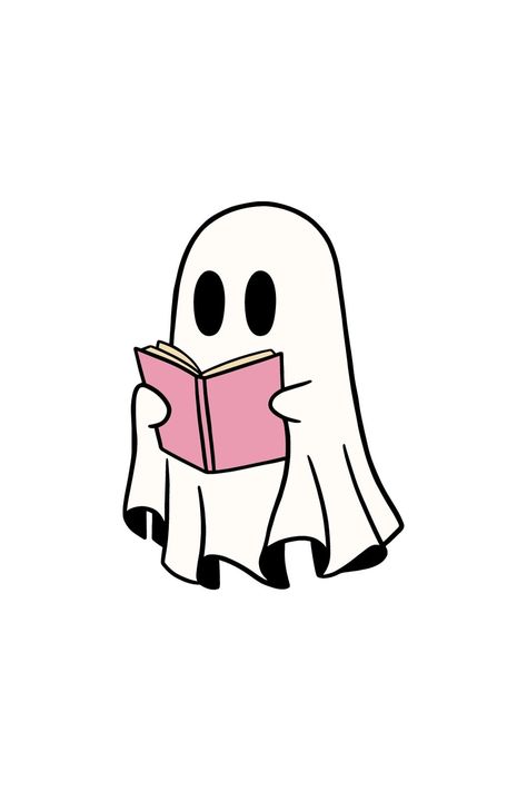 Fall Tattoo Aesthetic, Diy Halloween Drawings, Ghost Reading Book Tattoo, Halowen Drawing, Halloween Book Wallpaper, Reading Ghost Tattoo, Ghost With Book Tattoo, Fall Cute Drawings, Ghost Book Tattoo