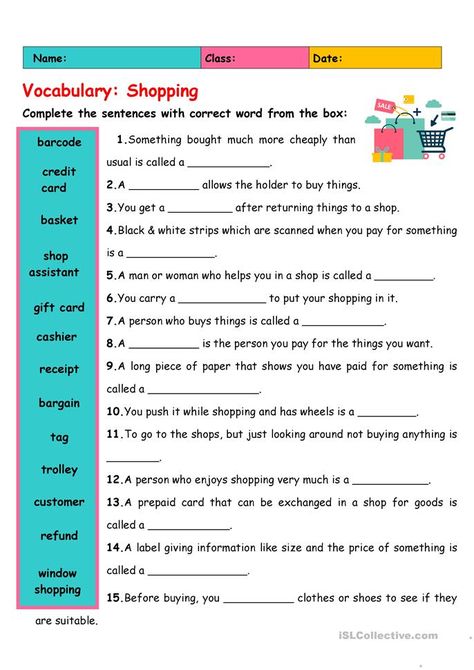 Vocabulary: Shopping - English ESL Worksheets for distance learning and physical classrooms Kids Handwriting Practice, Life Skills Class, Esl Teaching Resources, Ppt Slides, English Grammar Worksheets, Grammar Practice, Vocabulary Practice, Middle School English, English Lessons For Kids