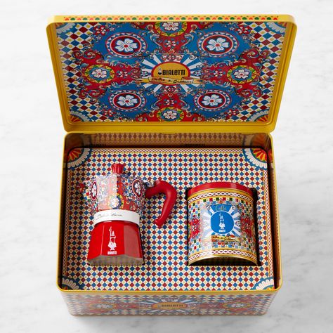 Bialetti Moka Dolce & Gabbana 3-Cup + 1 Irresistible Coffee Tin Gift Set Italian Espresso Cups, Italian Icons, Italian Shop, Bialetti Moka, 25th Birthday Gifts, Coffee Stirrers, Coffee Box, Coffee Tin, Coffee Carts