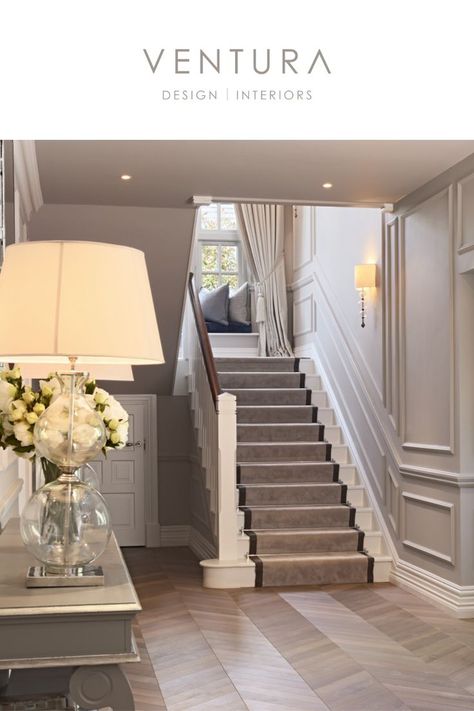 Beautiful conteporary entrance in this recent private project in Kildare, Ireland. View project and learn more about our services. Mansion Living, Fairy Lights Bedroom, Hallway Designs, Home Decor Style, Home Stairs Design, Hall Decor, Teen Room Decor, Amazing Home, House Stairs