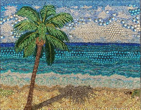 Bedazzled Art, Beach Mosaic, Siargao Island, Los Angeles Artist, Summer Wall Art, Hand Painted Card, Art Tropical, California Art, Mosaic Garden