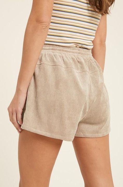 Mocha Color, Summer Basics, Corduroy Shorts, Corduroy Fabric, Cinched Waist, White Sneakers, Mocha, Fabric Color, Casual Shorts