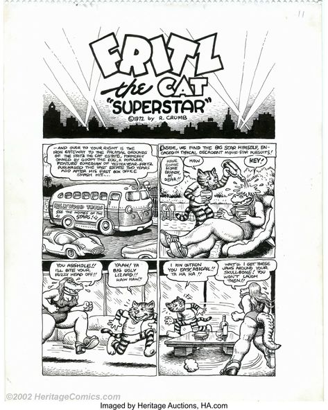 Robert Crumb - Original Art for Fritz the Cat, Complete 15-page | Lot #6421 | Heritage Auctions Robert Crumb Art, Fritz The Cat, Small Business Web Design, Ralph Bakshi, Underground Comix, Robert Crumb, American Greetings Cards, Moving To San Francisco, Business Web Design