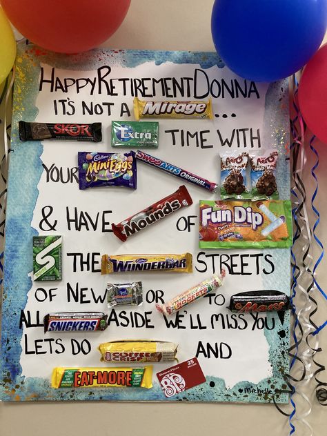 Retirement Candy Boards, Retirement Candy Bar Poster, Pastor Retirement, Retirement Candy, Canadian Candy, Gift For Coworker Leaving, Candy Bar Poster, Homemade Birthday Gifts, Coworker Leaving