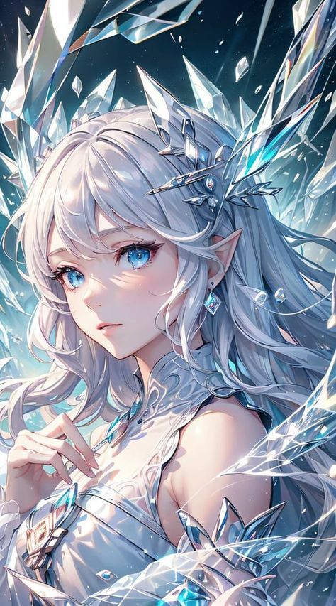 Ice Crown Drawing, Ice Queen Drawing, Ice Anime Character, Anime Ice Queen, Ice Queen Anime, Morana Goddess, Ice Character Design, Ice Queen Art, Snow Queen Art