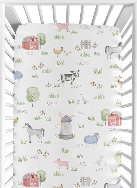 Sweet Jojo Designs Farm Animals Boy or Girl Fitted Crib Sheet Baby or Toddler Bed Nursery - Watercolor Farmhouse Horse Cow Sheep Pig Watercolor Farmhouse, Farm Nursery Theme, Farm Animal Nursery, Farm Nursery, Portable Crib, Mini Crib Sheets, Crib Toddler Bed, Toddler Mattress, Sweet Jojo Designs