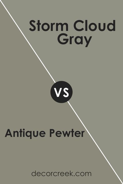 Antique Pewter 1560 by Benjamin Moore vs Storm Cloud Gray 2140-40 by Benjamin Moore Storm Cloud Gray Benjamin Moore, Benjamin Moore Storm Cloud, Storm Paint Color, Benjamin Moore Storm Cloud Gray, Benjamin Moore Storm Cloud Gray Exterior, Benjamin Moore Oc-24 Winds Breath, Storm Cloud Gray, Trim Colors, Bathroom Diy