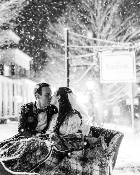 Magical winter wedding in Vermont photographed by Rodeo and Co.  #winterwonderland #vermontwedding #decemberwedding #honestandhappyphotography #rodeoandcophoto Snowy Portraits, Vermont Wedding Venues, Vermont Winter, Wedding Carriage, Vermont Wedding, Massachusetts Wedding, Outdoor Wedding Photos, December Wedding, Winter Wedding Inspiration