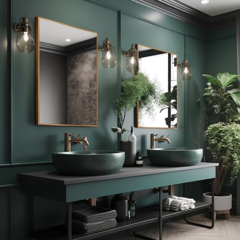 Tall Bathroom Mirrors Double Sinks, Unique Bathroom Mirrors Brass, Dark Green Wall Mirror, Teal Bathroom Vanity Modern Rustic, Bathroom Mirrors Rectangle Blue, Small Full Bathroom, Small Bathroom Colors, Decor Pillows, Wall Mirrors Set