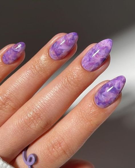 Nails • Instagram Purple Marble Nails, Regular Nail Polish, 2024 Nails, Solid Color Nails, Summer Nail Art, Nagel Tips, Purple Nail, Floating Flowers, Purple Diamond