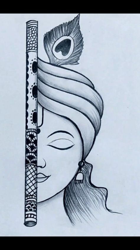 Krishna Painting With Flute, Diwali Sketch Pencil, Easy Drawings Sketches Ideas, Janamashtmi Drawings, Canvas Sketch Ideas, Lord Krishna Drawing Pencil, Quotes With Drawings, Colour Pencil Art Drawings, Shri Krishna Drawing