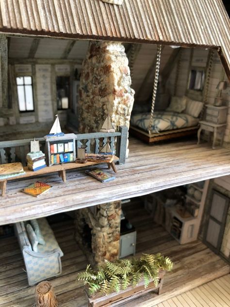 Dollhouse Cabin Ideas, Cabin Dollhouse Diy, Moss Creek Log Cabin Dollhouse, Woodland Dollhouse, Cottagecore Dollhouse, Boys Dollhouse, Dollhouse Interior Ideas, Fantasy Dollhouse, Dollhouse Remodel