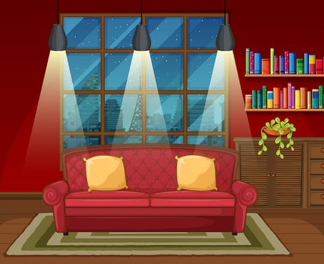 Living room background scene | Free Vector #Freepik #freevector #house-inside #living-room-cartoon #cartoon-room #inside Horror Living Room, Living Room Vector, Sala Set, Living Room Cartoon, Light Cartoon, Hostel Room, House Light, Dark Living Rooms, House Cartoon