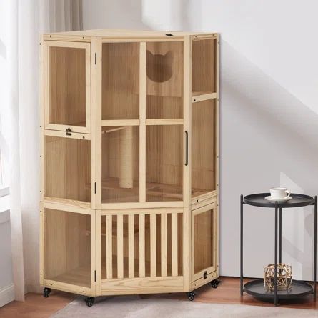 MCombo 62" Wooden Cat Condo | Wayfair Indoor Cat Enclosure, Cat Catio, Modern Cat Tree, Ventilation Design, House Villa, Cat Cages, Luxury Cat, Cat Enclosure, Wood Cat