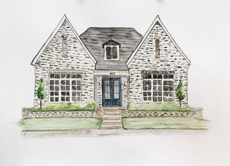 House Watercolor, Watercolor House Painting, Watercolor House, Watercolor House Portrait, Custom House Portrait, Watercolor Green, House Portrait, House Sketch, Closing Gift