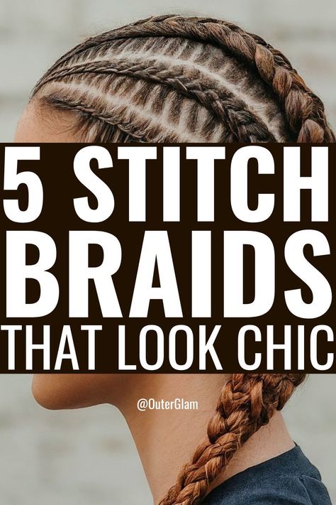 Whether you're looking for a trendy new hairstyle or want to elevate your everyday look, stitch braids are a chic and stylish choice. If you're trying to find creative ways to wear your hair that will make you stand out from the crowd, this article is for you. We've compiled 5 stunning stitch braid styles that are sure to turn heads and leave you feeling confident and beautiful. From sleek and sophisticated to bold and edgy, these looks have something for everyone. Women’s Braids, Small Stitch Braids Cornrows, Two Stitch Braids With Weave, 4 Feedin Braids Style, Large Stitch Braids, Stitch Braids For Black Women, Stiches Hairstyles, Butterfly Stitch Braids, Stitch Cornrows For Black Women