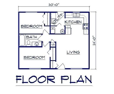 20x30 House Plans, Two Bedroom Apartment, Cottage Floor Plans, Two Bedroom House, Cabin Floor, 2 Bedroom House Plans, House Plans One Story, Cabin Floor Plans, Small House Floor Plans