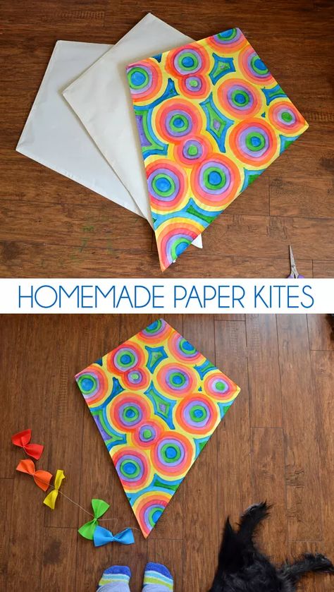 DIY Paper Kites - Simple Diamond Kite ⋆ Dream a Little Bigger How To Make Kite, Homemade Kites, Diy Kite, Kites Craft, Kites For Kids, Kite Earrings, Kite Making, Easy Handmade, Diy Projects For Kids