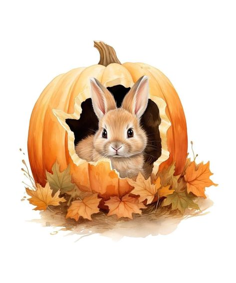 Fall Animal Pictures, Thanksgiving Bunny, Fall Bunny Wallpaper, Fall Animals Illustration, Autumn Rabbit, Fall Yall, Happy Fall Y'all, Happy Fall, Bunny Rabbit