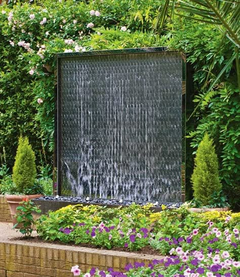 Outdoor wall water feature Outdoor Wall Fountains, Water Wall Fountain, Water Fountain Design, Kolam Koi, Water Sculpture, Taman Air, Water Feature Wall, Outdoor Water Feature, Outdoor Water Features