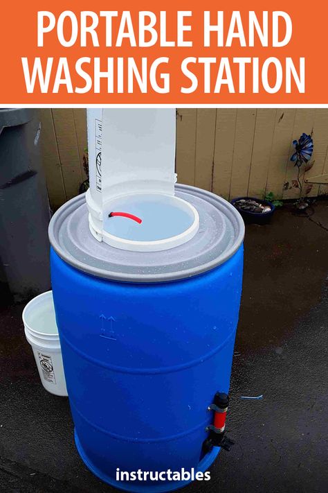 This portable hand washing station is made from recycled materials and commonly-available hardware is great for outdoor events and activities.  #Instructables #health #cleaning #hygiene Portable Hand Washing Station Diy, Camping Wash Station, Diy Clothes Washer, Handwashing Station, Dispenser Diy, Wash Station, Washing Station, Clothes Dividers, Work Pumps