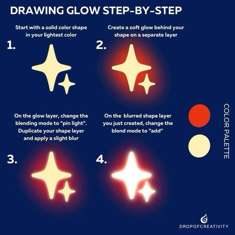 Glowing Effect Painting, Light Guide Drawing, Glowing Effect Art, Glowing Eye Tutorial Art, How To Shade Colors Digital, How To Draw Melting Things, Glowing Eyes Art Tutorial, Moon Tutorial Digital, Simple Things To Draw Digitally