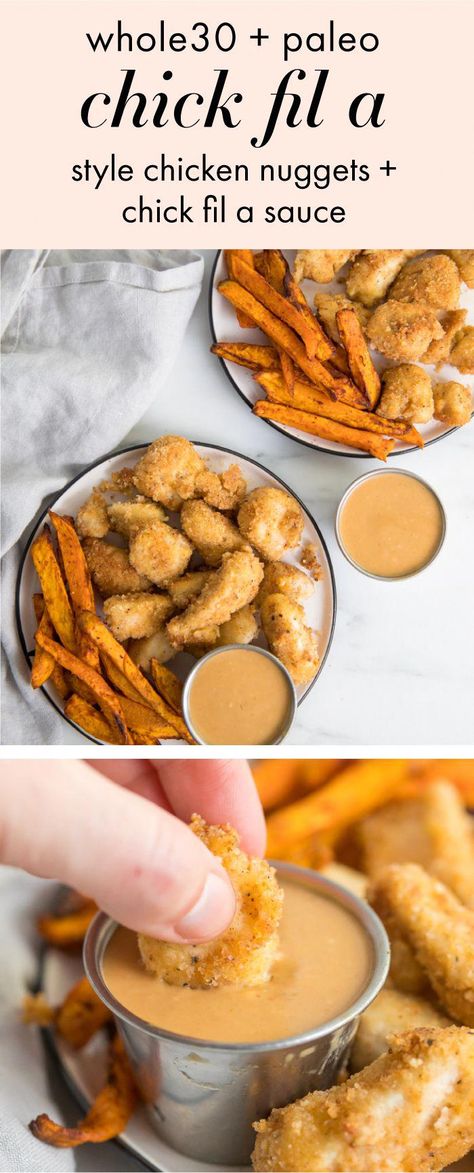 Paleo Chicken Nuggets, Chicken Nuggets Recipe, Whole 30 Lunch, Chick Fil A Sauce, Whole30 Chicken, Paleo Snack, Chicken Nugget Recipes, Nuggets Recipe, Whole 30 Diet