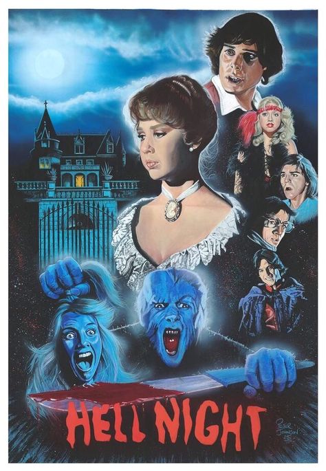 Hell Night............ Horror Pics, Top Horror Movies, Drawing Pics, Horror Poster, Linda Blair, Slasher Film, Slasher Movies, 80s Horror, Zombie Movies