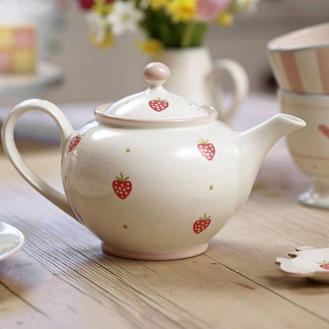 hand painted round teapot by susie watson designs | notonthehighstreet.com Cushions Bed, Home Pottery, Susie Watson, Strawberry Tea, Painted Teapot, Diy Pottery Painting, Love Tea, Pottery Teapots, Pottery Crafts