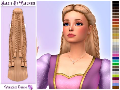 Barbie As Rapunzel Hair | Felipe on Patreon Sims 4 Rapunzel Hair, Sims 4 Braided Hair Cc, Barbie As Rapunzel, Sims 4 Sims, Sims Medieval, Life Game, Sims 4 Challenges, Build House, Pelo Sims