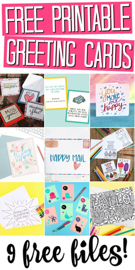 Get these 9 free greeting card files then print them at home! A great way to put a smile on someone's face just because! #greetingcards #printable #freeprintable Hello Printable, Christian Birthday Cards, Send To Friends, Fun Activity For Kids, Joy Cards, Free Printable Cards, Printable Ideas, Free Cards, Free Greeting Cards