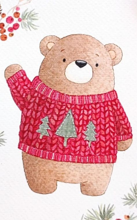 Best Illustration, Christmas Present Tags, Animal Illustration Kids, Posca Marker, Christmas Bookmarks, Christmas Teddy Bear, Bear Illustration, Canvas Painting Designs, Marker Drawing