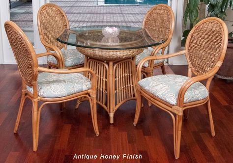 This Havana Rattan Dining Set is skillfully hand woven and available in two finishes. We also offer a variety of fabric choices for the cushions. Wicker Dining Room, Rattan Office, 6 Piece Dining Set, Rattan Dining Set, Tropical Furniture, Rattan Dining, Arm Chair Table, Water Hyacinth, Rattan Furniture