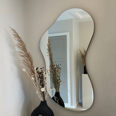 Neutral Mirrors, Squiggly Mirror, Pond Mirror, Abstract Mirror, Asymmetrical Mirror, Wavy Mirror, Leather Sofa Living Room, Couch Design, Elegant Mirrors