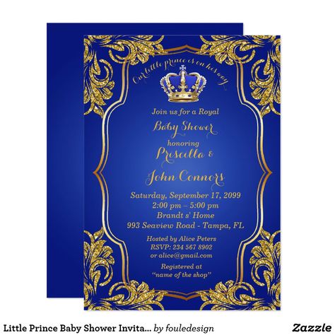 Little Prince Baby Shower Invitation, gold, blue Invitation Prince Baby Shower Invitations, Baby Boy Invitations, Royal Baby Showers, Custom Baby Shower Invitations, Prince Baby Shower, Blue Invitation, Baby Favors, Baby Shower Invitation Cards, Blue Card