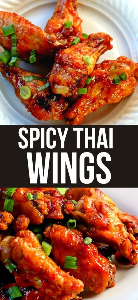 Spicy Thai Chicken Wings, Thai Wings Recipe, Thai Wings, Spicy Chicken Bites, Sweet Chili Chicken Wings, Walnut Chicken Recipe, Asian Wings, Wing Sauces, Restaurant Window