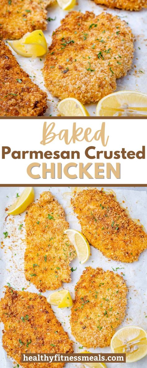 Lightly Crusted Chicken, Oven Baked Crusted Chicken, Panko Chicken Parmesan Baked, Lazy Baked Chicken, Healthy Breading For Chicken, Pan Crusted Chicken, Easy Parmesan Crusted Chicken Baked, Parm Chicken Parmesan Crusted, Easy Crusted Chicken